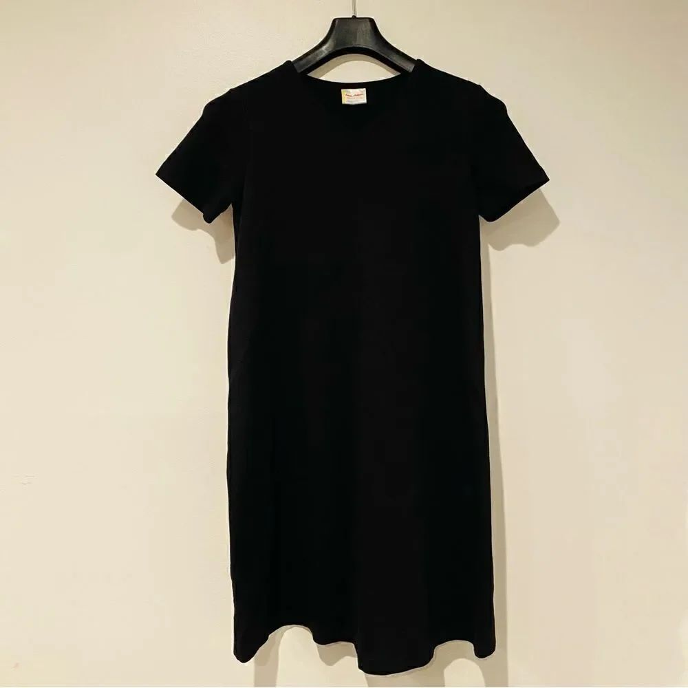 Hanna Andersson Black V-Neck Short Sleeve Shirt Dress Size Small